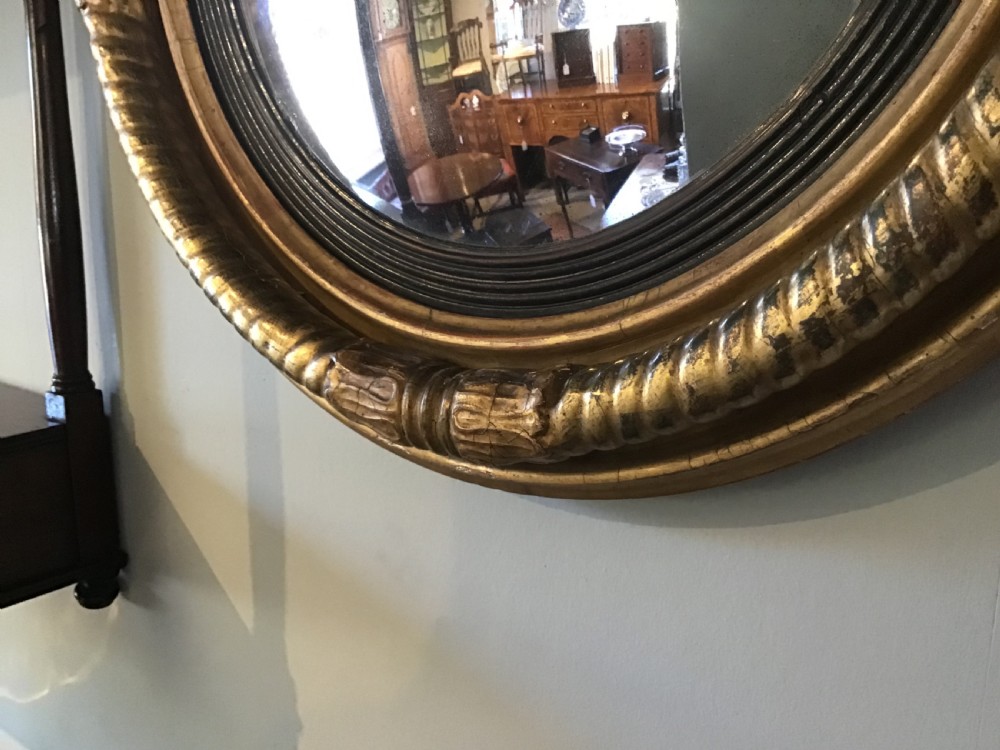 Antique gilt framed convex mirror View III