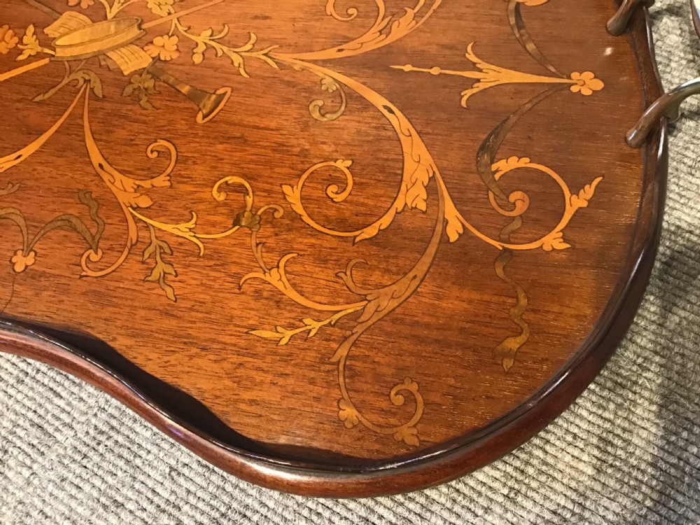 Antique inlaid mahogany tray View II