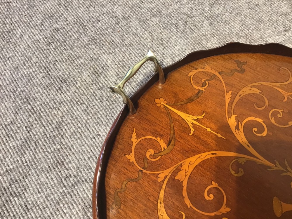 Antique inlaid mahogany tray View V