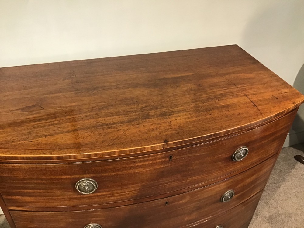 Antique mahogany bow front chest of drawers View V