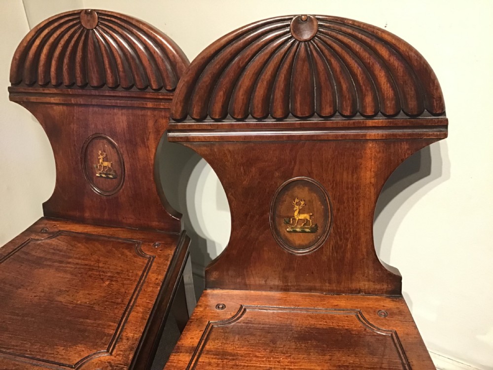 Pair of antique mahogany hall chairs  View IV