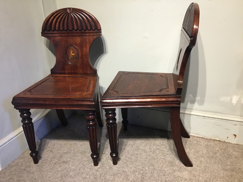 Pair of antique mahogany hall chairs  View V