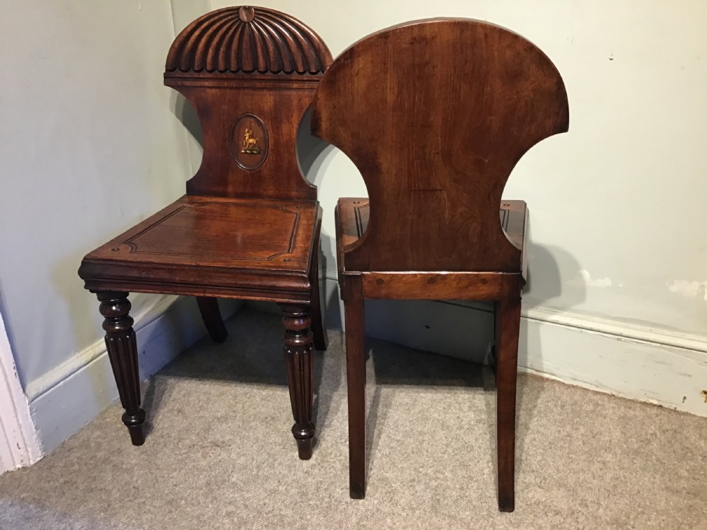 Pair of antique mahogany hall chairs  View VI