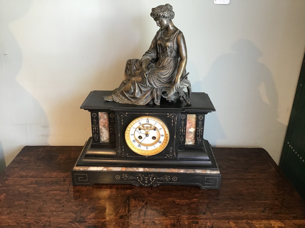Victorian slate marble and bronze clock