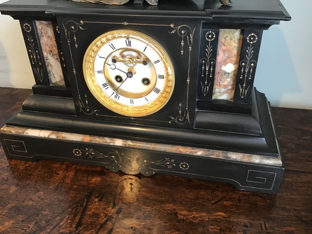Victorian slate marble and bronze clock View III