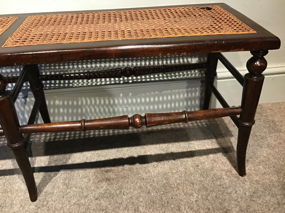 An antique beech and cane long stool View V