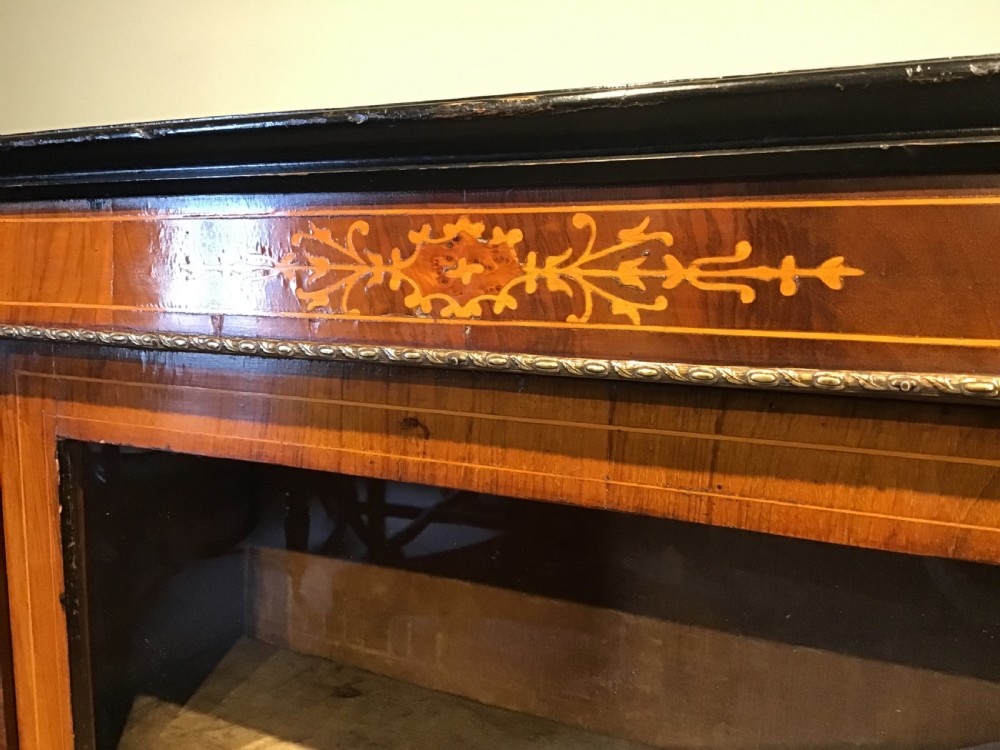 Victorian walnut pier cabinet with floral marquetry inlay, single glazed door, three internal shelves, and metal ormolu mounts. View VIII