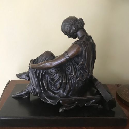 A 19TH CENTURY BRONZE OF SEATED SAPPHO BY JEANJACQUES PRADIER - ADDITIONAL PHOTO 4