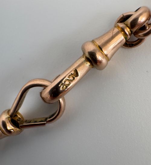 ANTIQUE 9CT ROSE GOLD ALBERT CHAIN FULLY HALLMARKED TBAR DOG CLIP - ADDITIONAL PHOTO 1
