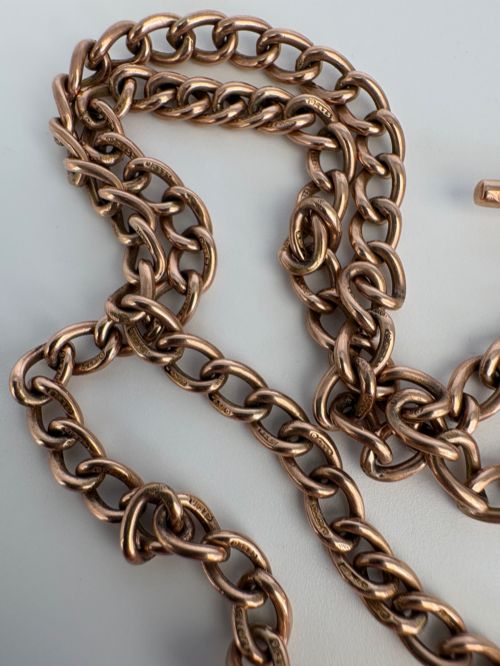 ANTIQUE 9CT ROSE GOLD ALBERT CHAIN FULLY HALLMARKED TBAR DOG CLIP - ADDITIONAL PHOTO 5