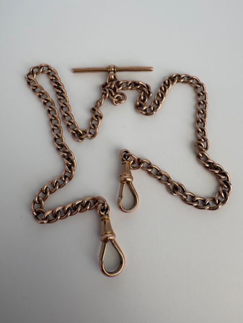 ANTIQUE 9CT ROSE GOLD ALBERT CHAIN FULLY HALLMARKED TBAR DOG CLIP - ADDITIONAL PHOTO 6