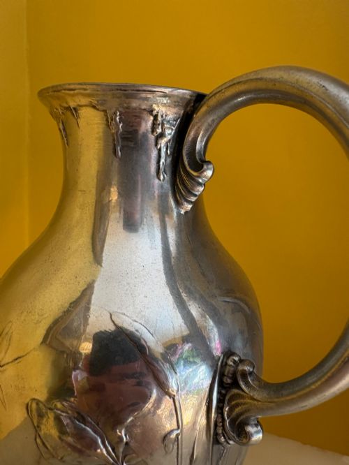 ANTIQUE WMFB SILVER PLATED ART NOUVEAU JUG EWER FROG DRAGONFLY REED DESIGN - ADDITIONAL PHOTO 8