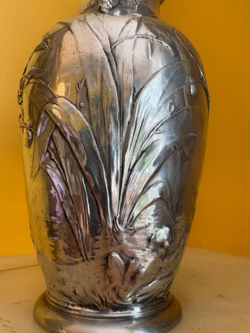 ANTIQUE WMFB SILVER PLATED ART NOUVEAU JUG EWER FROG DRAGONFLY REED DESIGN - ADDITIONAL PHOTO 9