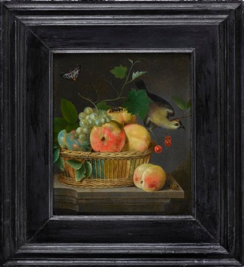 Gaspar Peeter Verbruggen Still Life of Fruit in a Wicker Basket with Bird