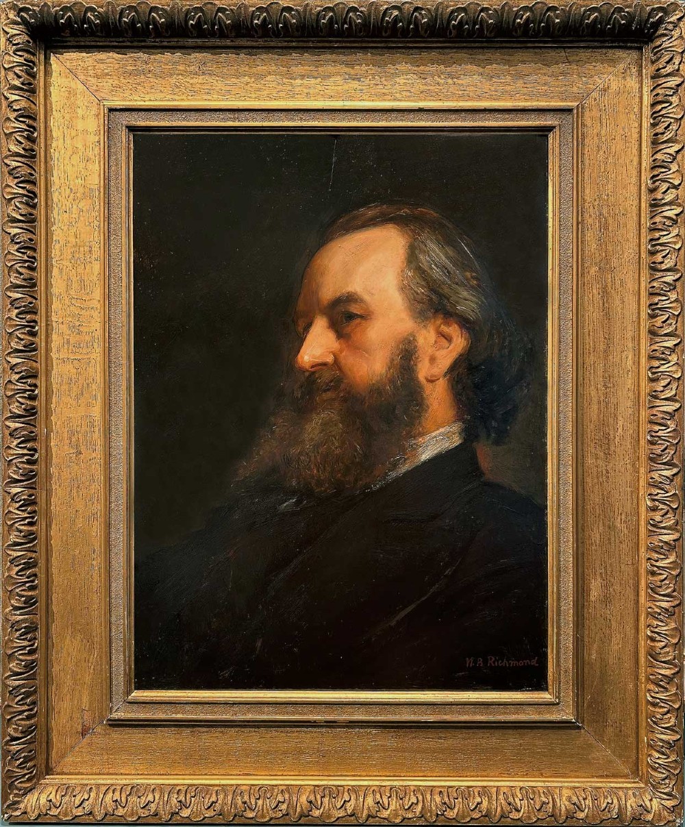 An oil portrait painting depicting a bearded gentleman in profile against a dark background, signed by William Blake Richmond. View II
