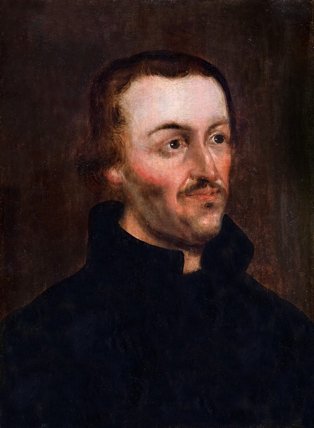 An 18th-century European school oil portrait depicting Philip Melanchthon set within a moulded ebonised and gilded frame. View II