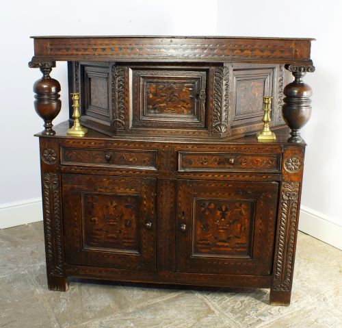 17th Century Marquetry Angle Court Cupboard
