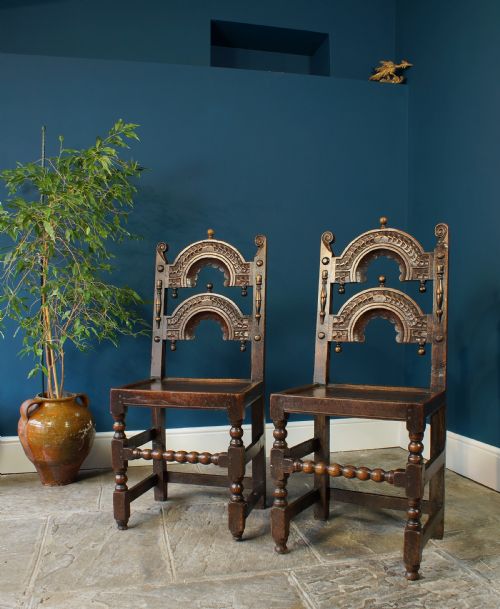 A Pair of 17th Century Oak Backstools