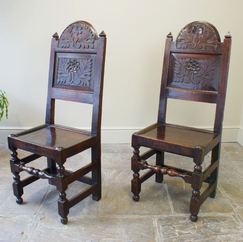 A Good Pair of 17th Century Oak Lancashire Chairs.