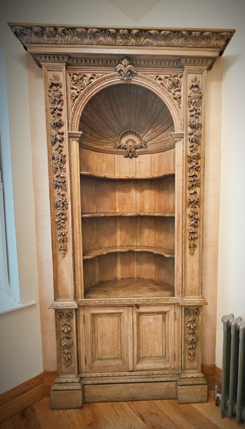 Impressive Pair of Georgian Carved Pine Open Corner Cabinets.