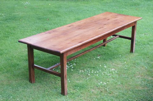 19TH CENTURY FRENCH CHERRY WOOD FARMHOUSE TABLE AND SIX CHAIRS