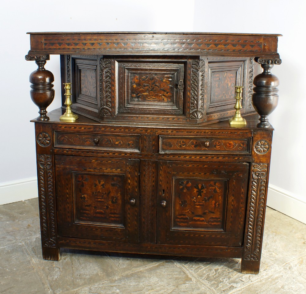 17th Century Marquetry Angle Court Cupboard