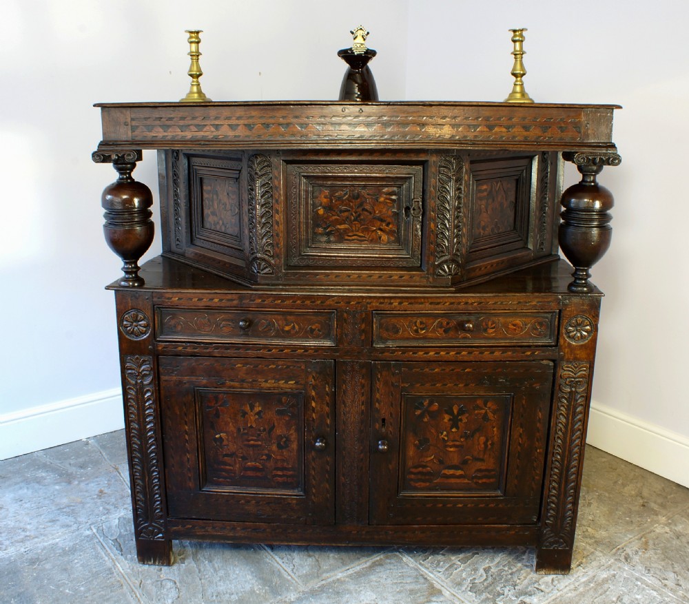 17th Century Marquetry Angle Court Cupboard View II