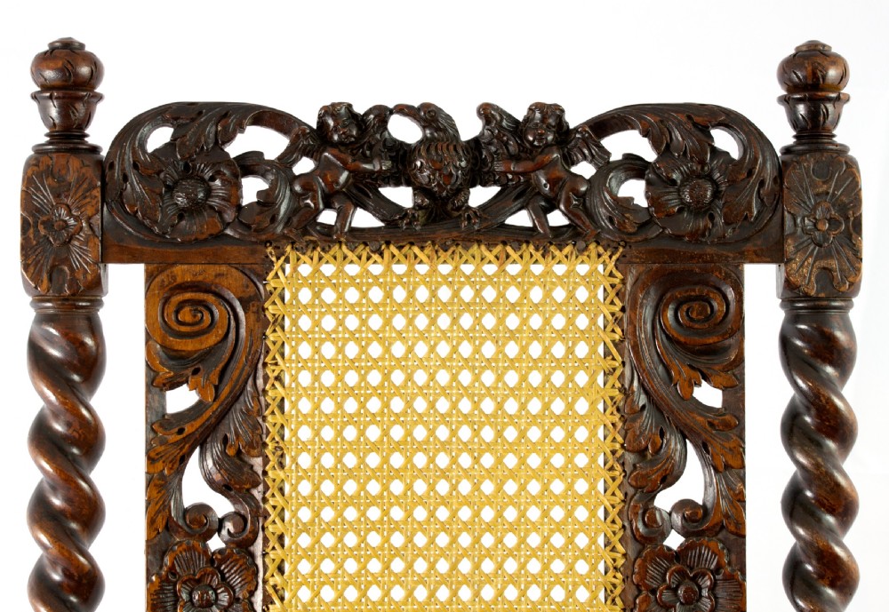 17th century caned walnut armchair View II