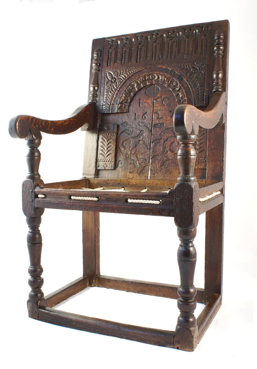 A Rare Early 17th Century Oak Inlaid Armchair View V