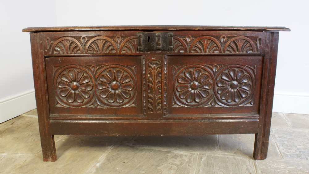 Early 17th century carved oak coffer