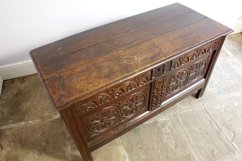 Early 17th century carved oak coffer View II