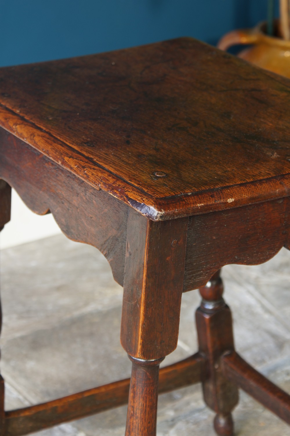 18th century oak Joint stool. View VIII