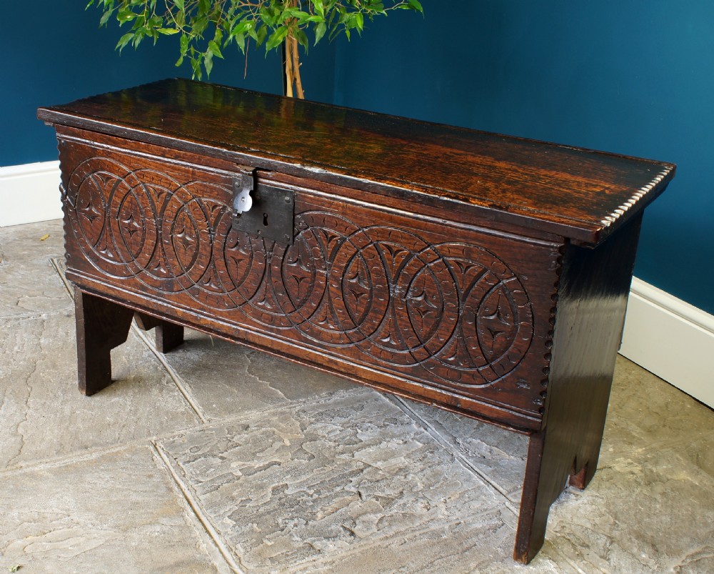 17th Century oak planked coffer.