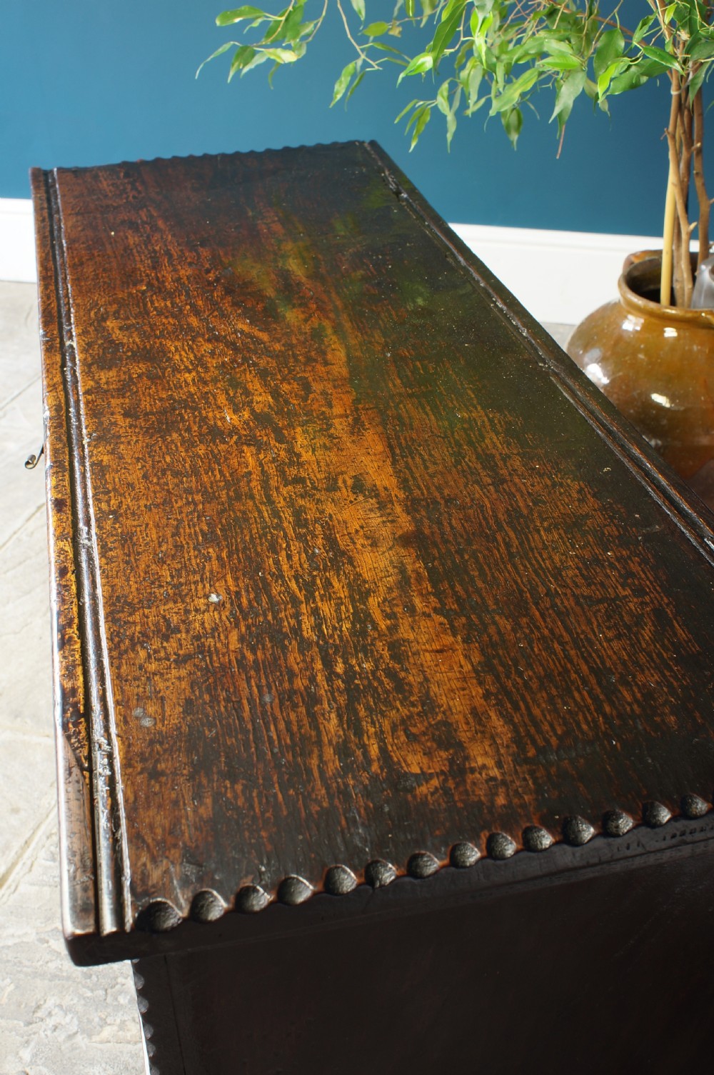 17th Century oak planked coffer. View III