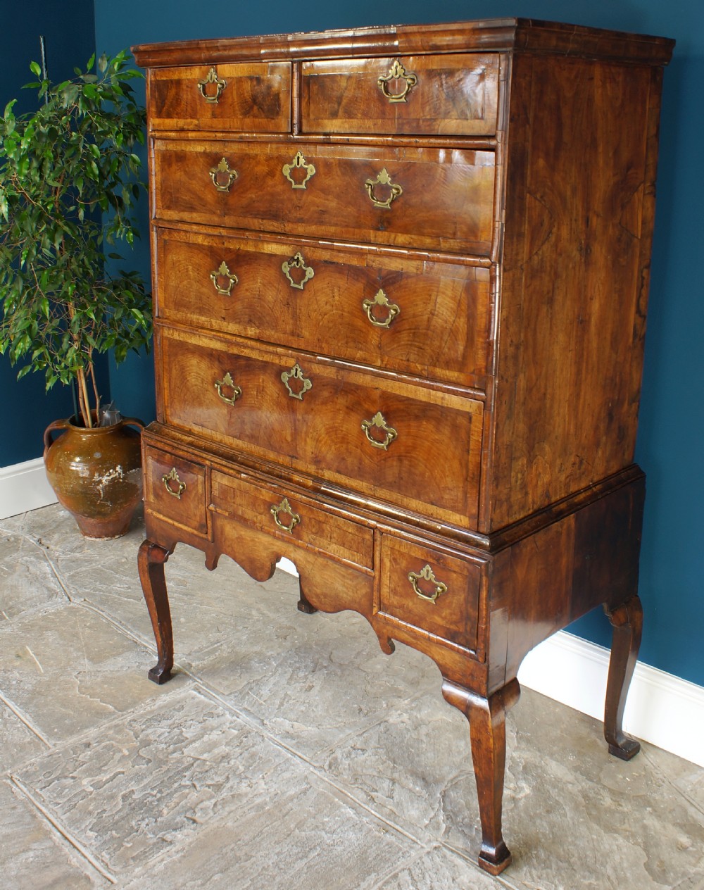 Fine early 18th century walnut chest on stand. View III