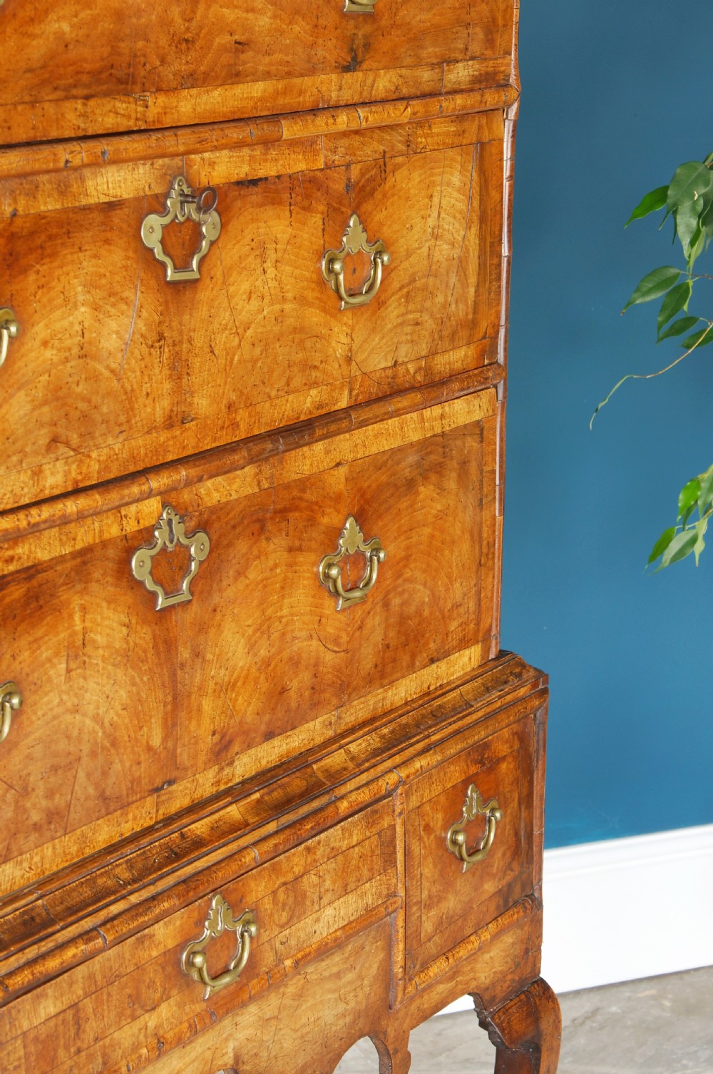 Fine early 18th century walnut chest on stand. View VII