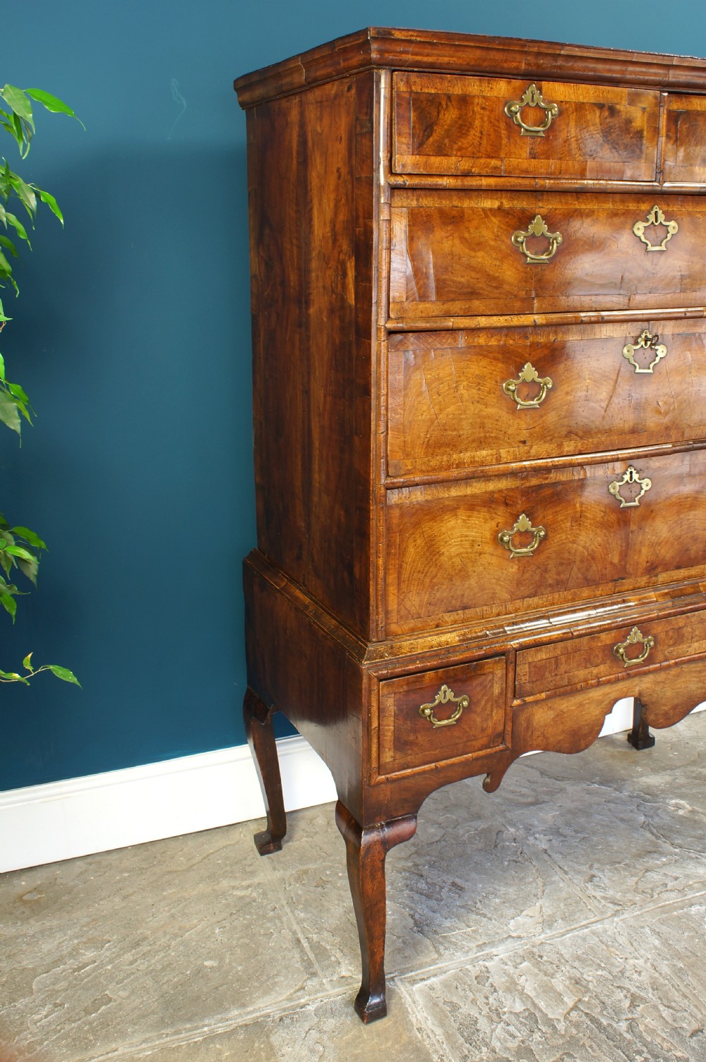 Fine early 18th century walnut chest on stand. View X