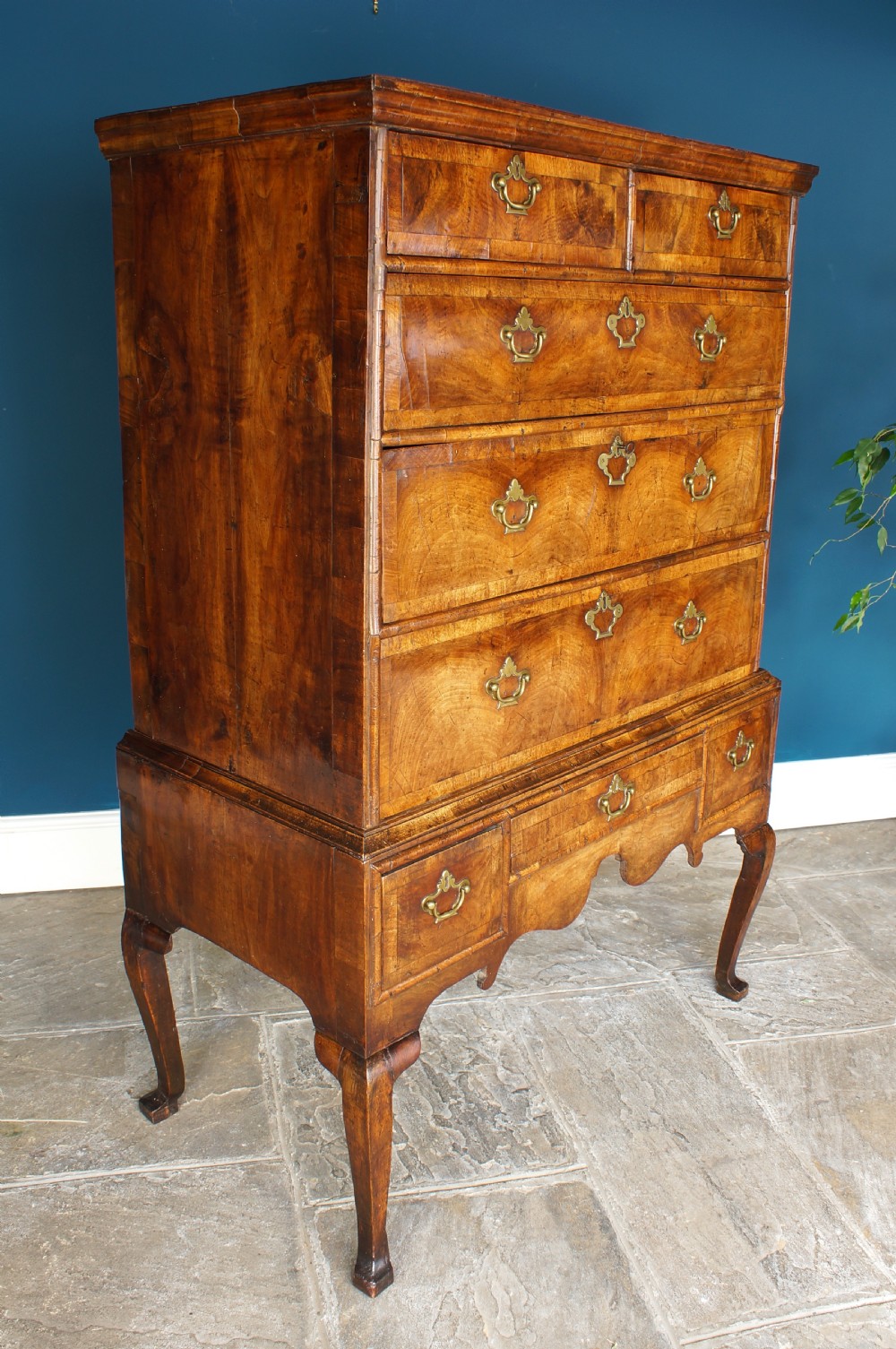Fine early 18th century walnut chest on stand.