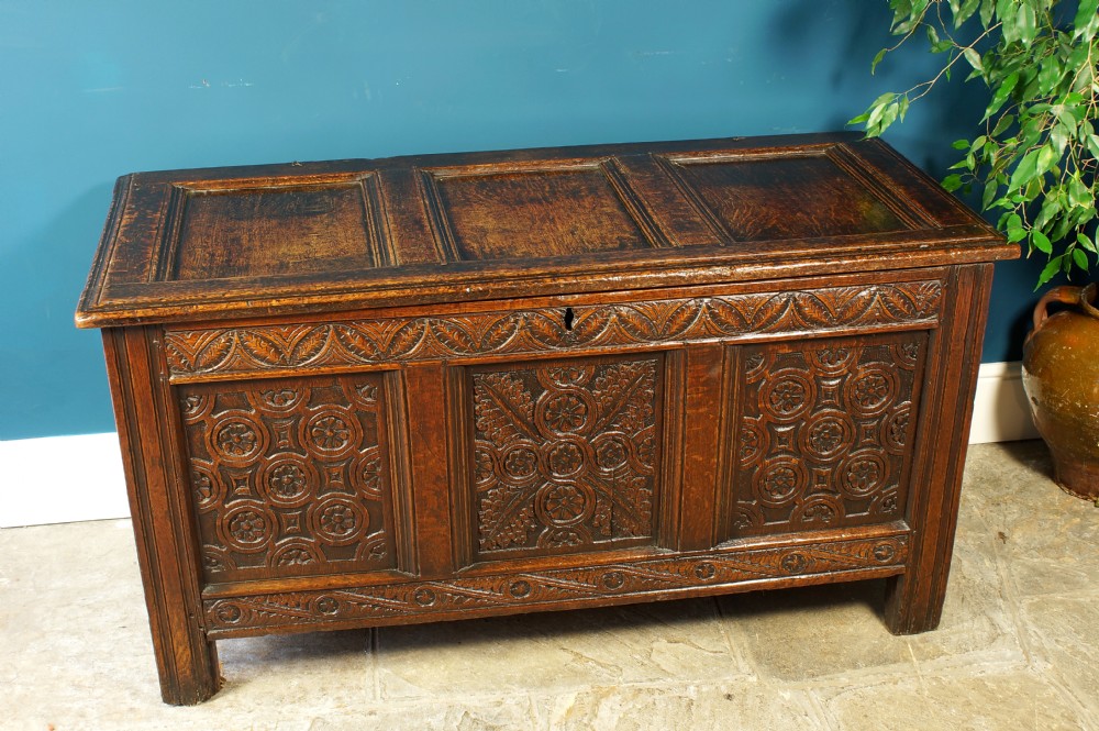 17th century oak carved coffer View II