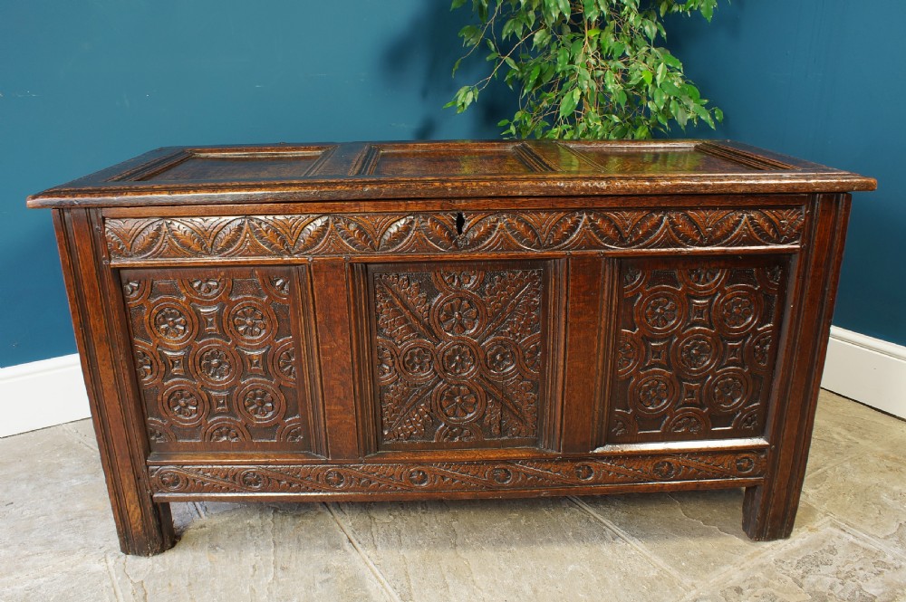 17th century oak carved coffer View III