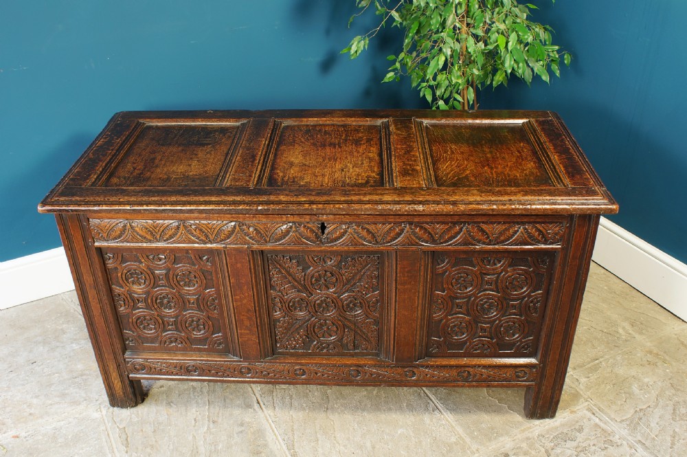 17th century oak carved coffer View IV