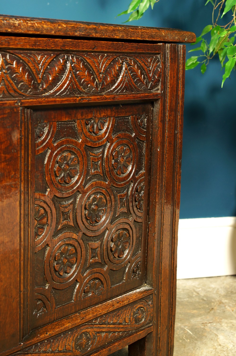 17th century oak carved coffer View V
