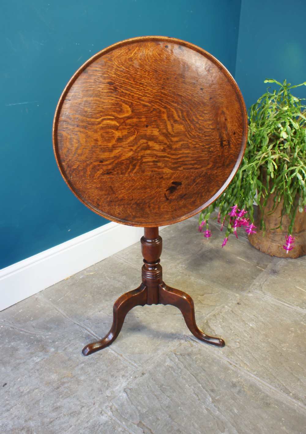 Handsome Oak Tilt-top Tripod Wine Table. View III