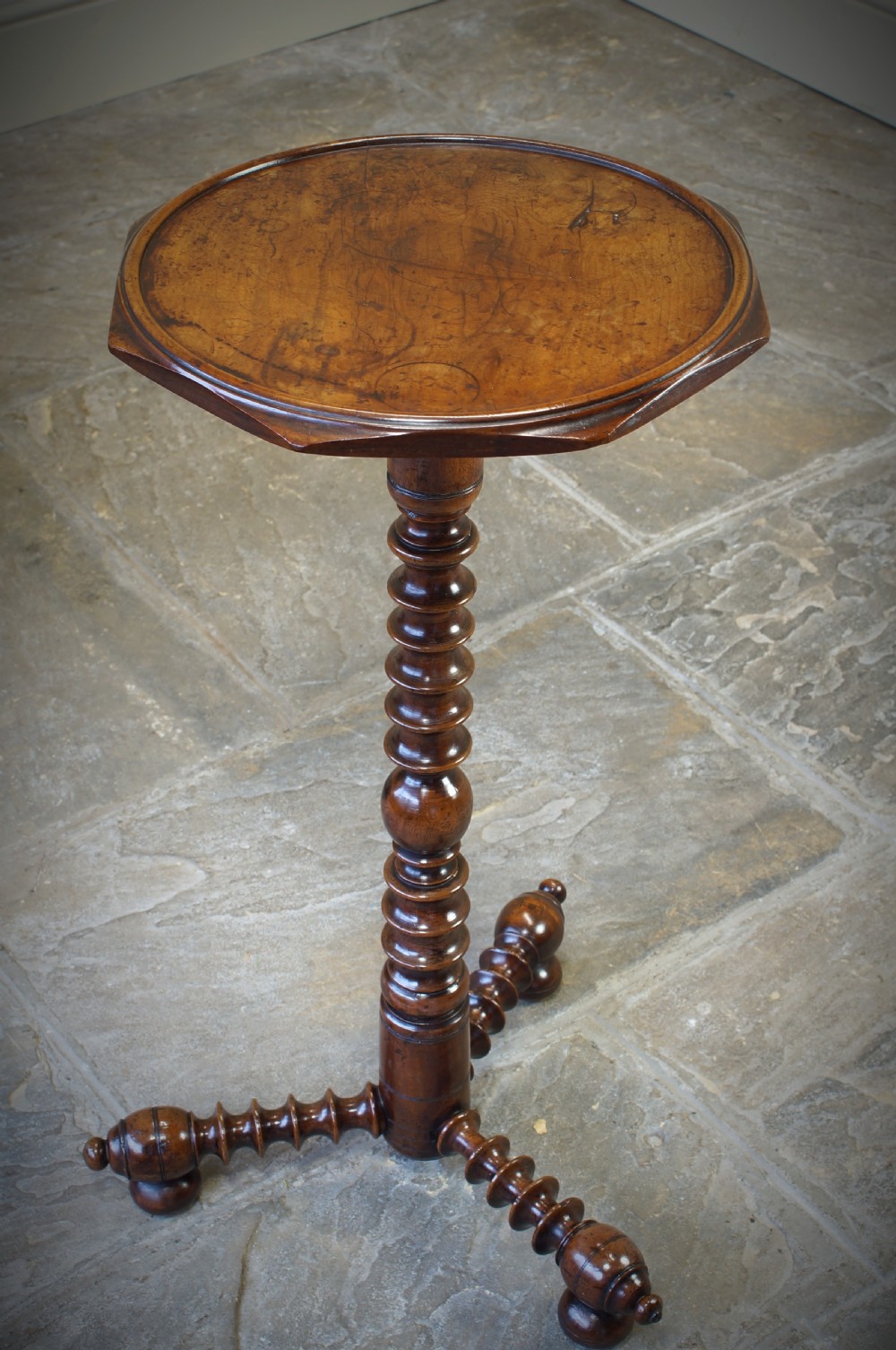 17th Century Yew Wood Candle Stand.