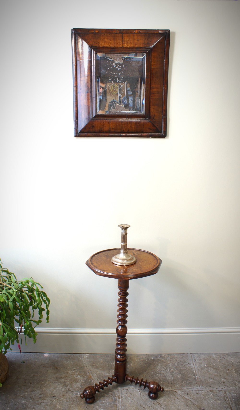 A 17th Century William and Mary Walnut Cushion Moulded Mirror View III
