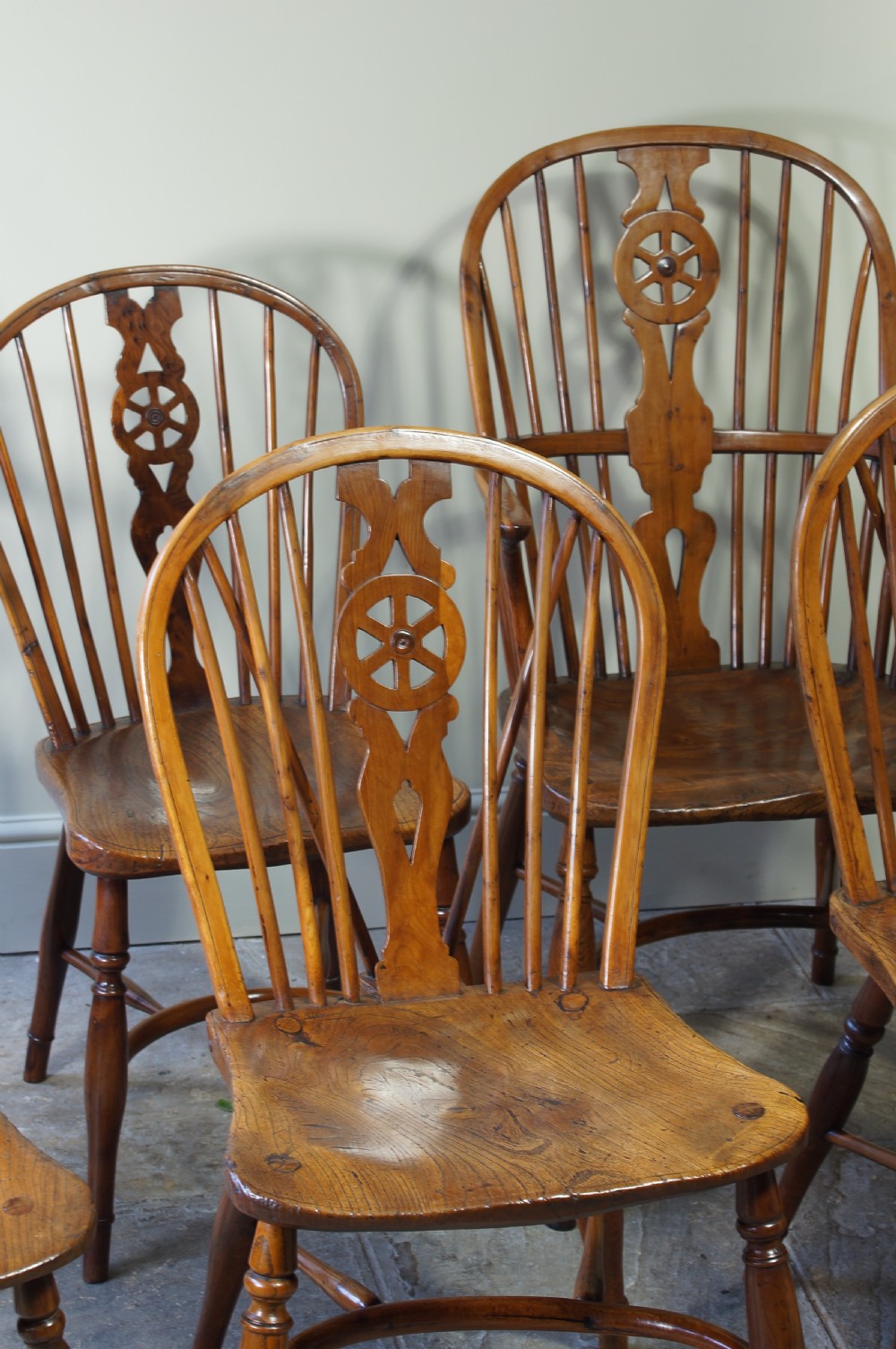 Set of 6  Yew Wood Windsor chairs. View III