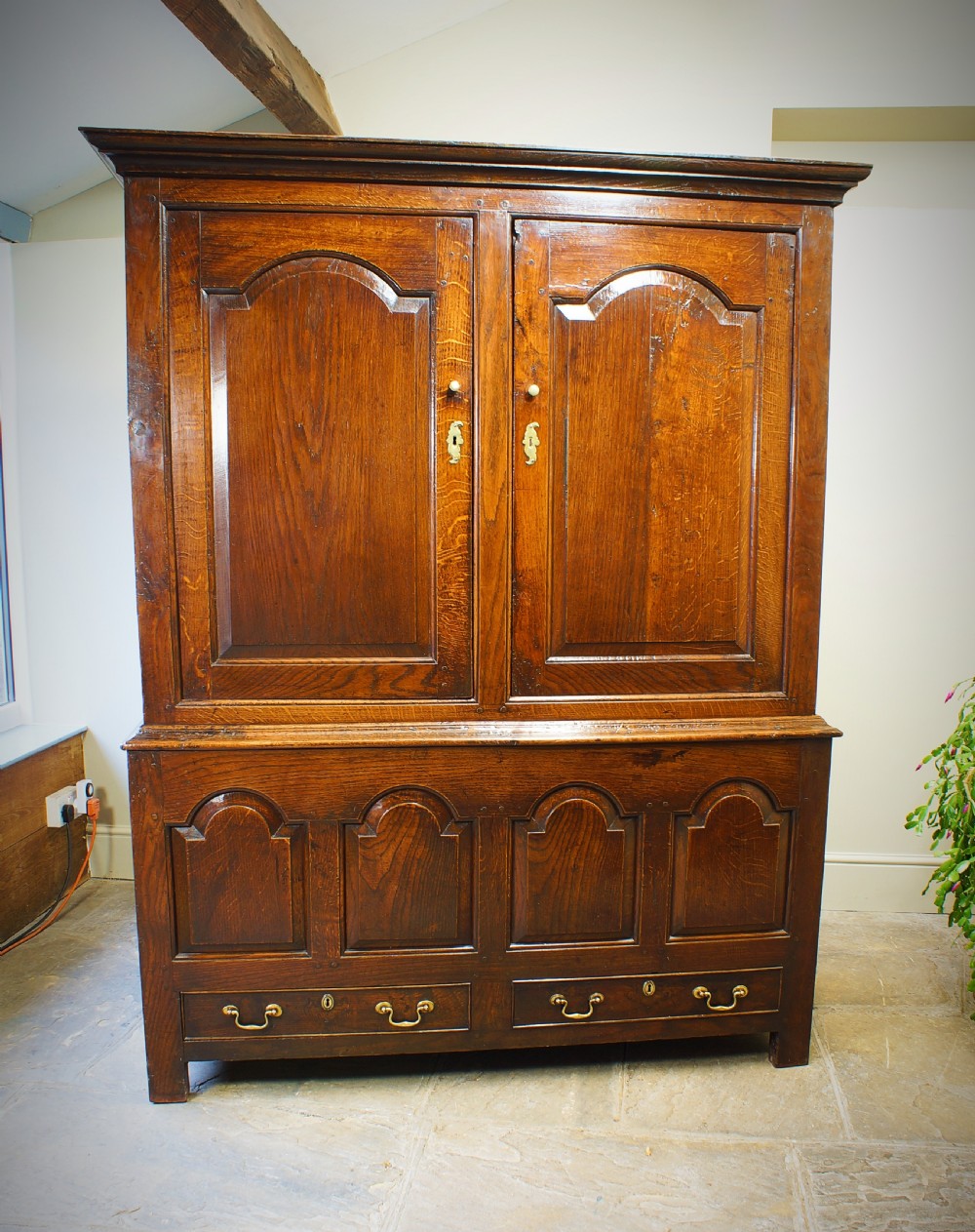  18th Century Welsh Oak Press Cupboard.