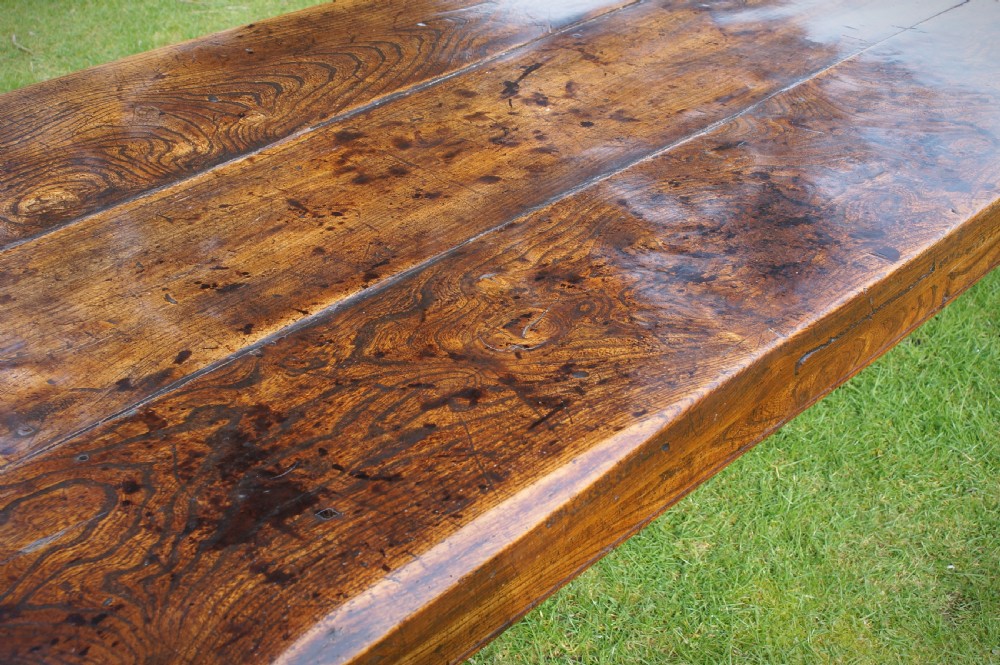 Rare 17th Century Elm Trestle Table View VI