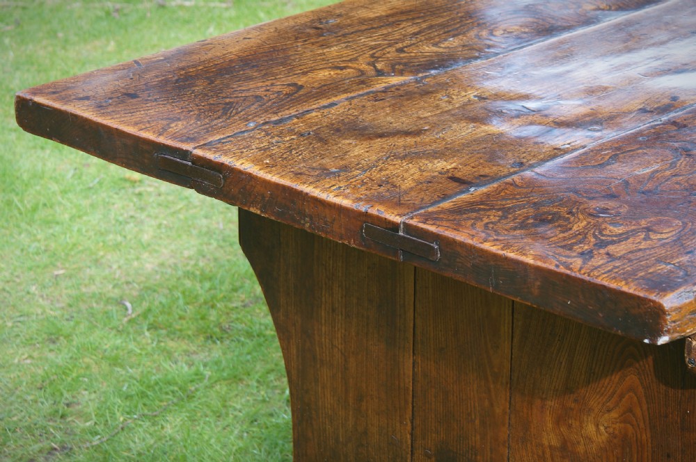 Rare 17th Century Elm Trestle Table View VII