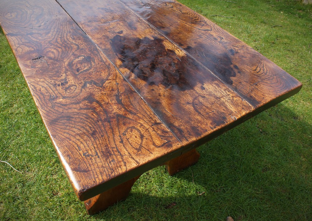 Rare 17th Century Elm Trestle Table View VIII